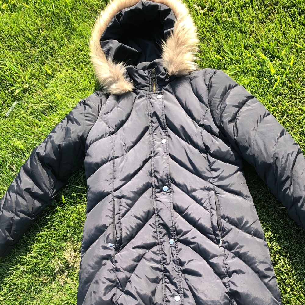 Michael Kors Faux Fur Hood, Black Winter Jacket